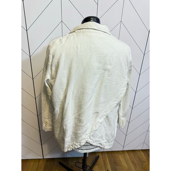 Anthropologie Womens 12 Linen White Long Sleeve Open Front blazer Tuxedo Pockets - Picture 3 of 10